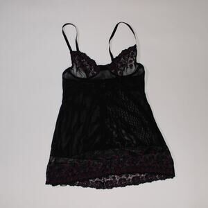 Fredricks Of Hollywood Black Underwire Semi Sheer Slip With Purple Embroidery